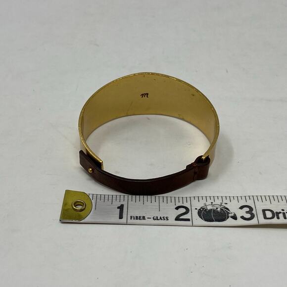 Madewell Unisex Cuff Bracelet Brass Brown Leather Boho Minimalist Stackable - Picture 5 of 7